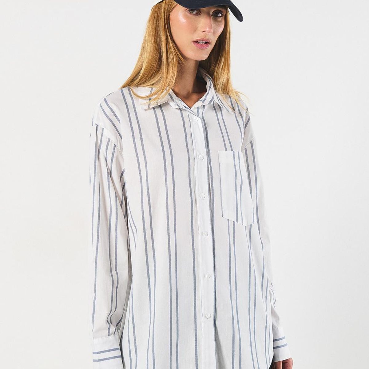 KOAJ - KOAJ Blusa oversize unicolor a rayas con manga larga Mujer