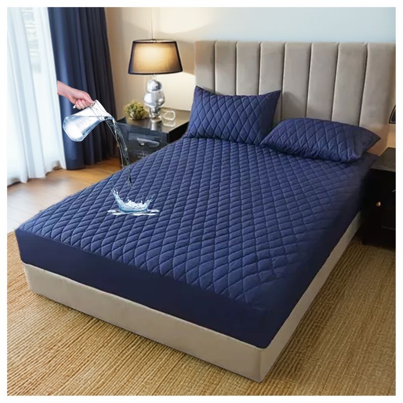 GENERICO - Protector Antifluido Para Colchón Cama Doble Termosellado Azul Oscuro