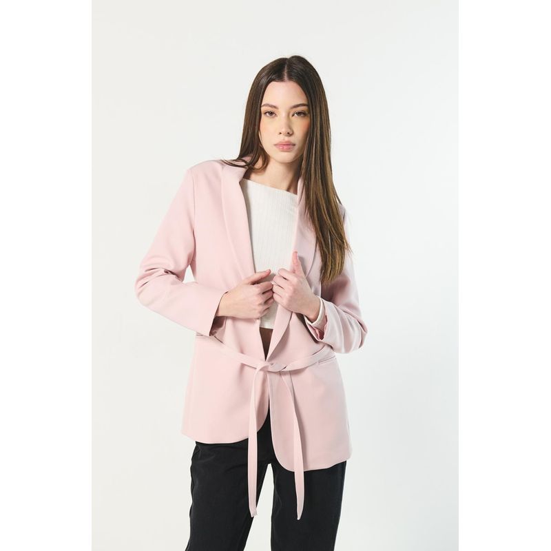 KOAJ - KOAJ Blazer rosado claro con cuello smoking y cinturón MUJER