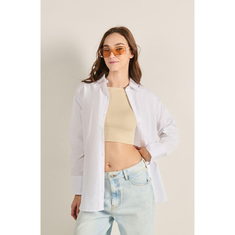 KOAJ - KOAJ Blusa oversize blanca manga larga con cuello camisero MUJER