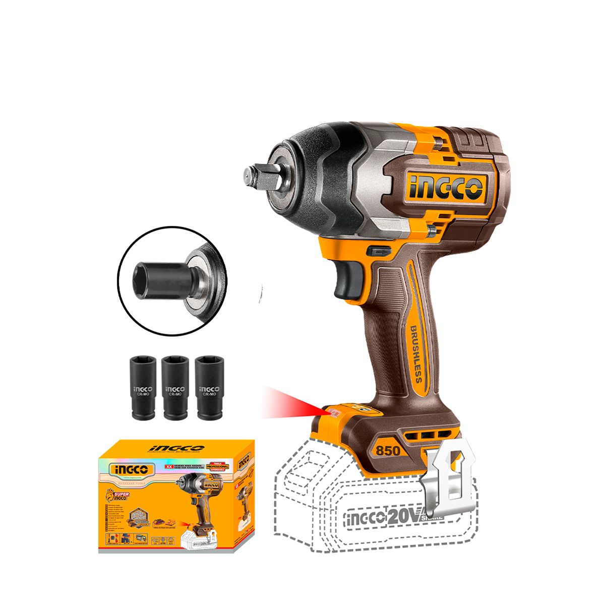 INGCO - Ciwli20851 Llave Impacto 850nm Inalambrico 20v