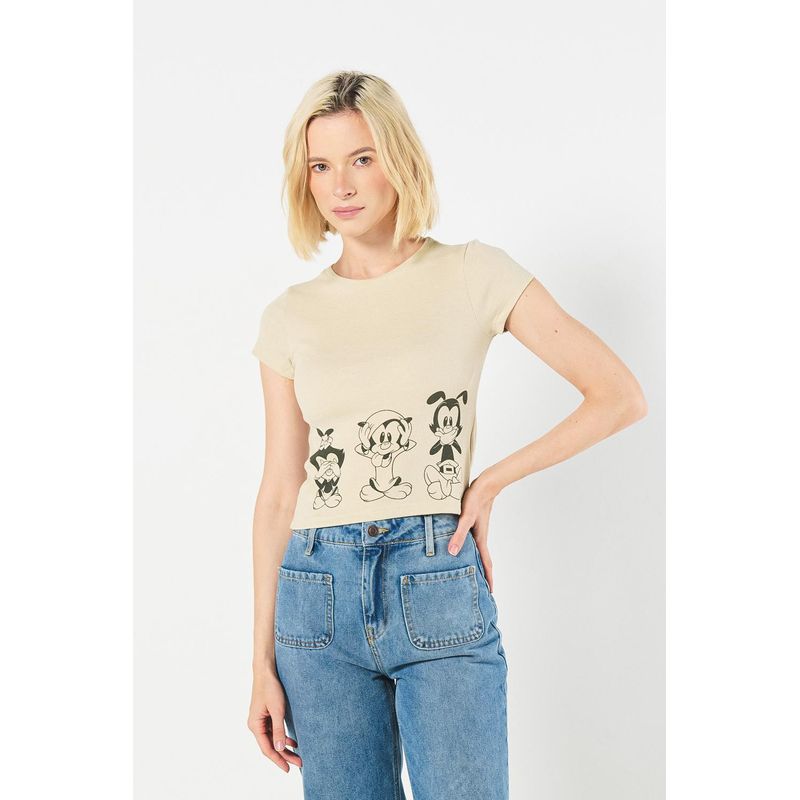 KOAJ - KOAJ Camiseta manga corta en rib con estampado en frente de pe MUJER
