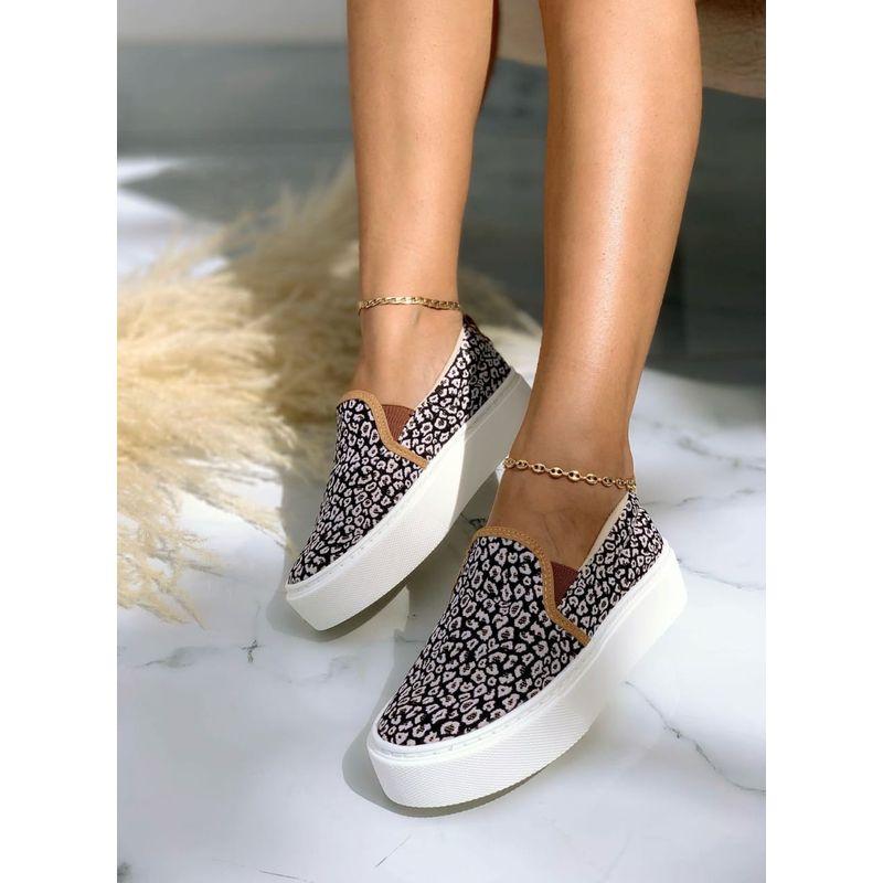 GENERICO - Tenis Mujer Bolichero Animal Print Calzado Dama Conford-Marron