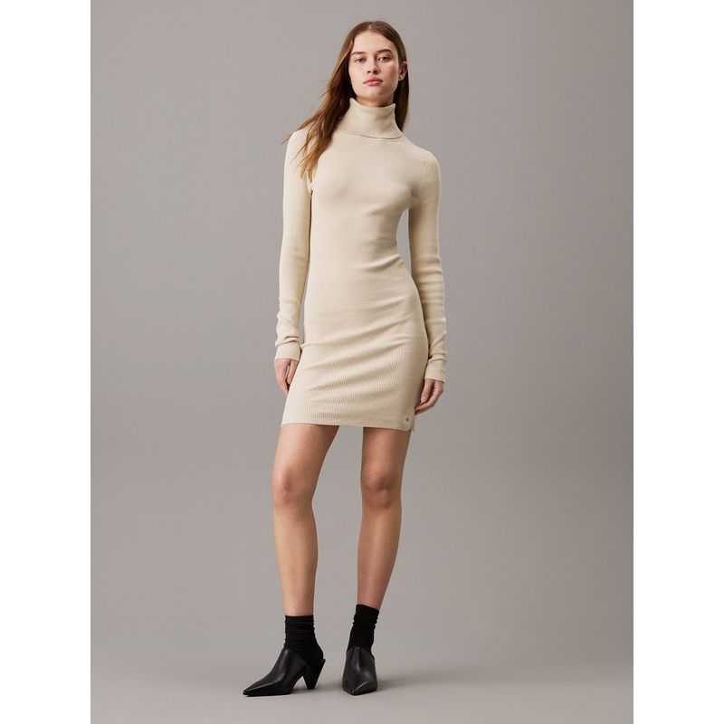 CALVIN KLEIN - Vestido gris tejido slim de punto de canalé de algodón Calvin Klein