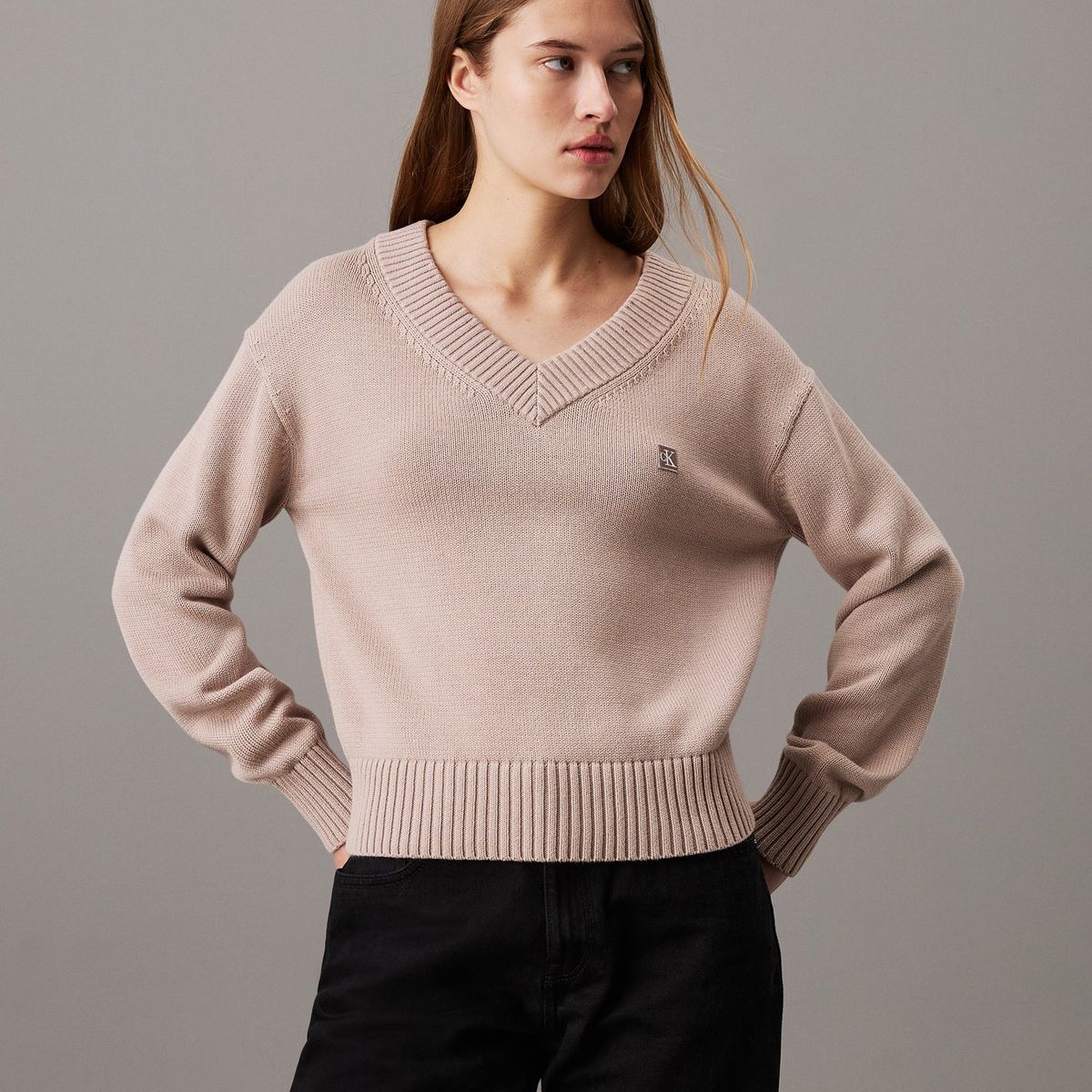 CALVIN KLEIN - Saco rosado tejido de pico con insignia de algodón Calvin Klein