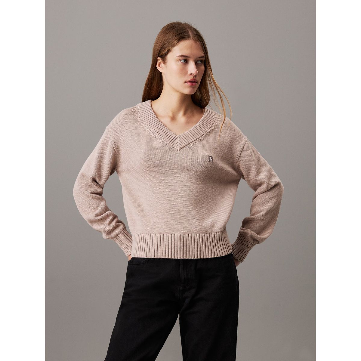 CALVIN KLEIN - Saco rosado tejido de pico con insignia de algodón Calvin Klein