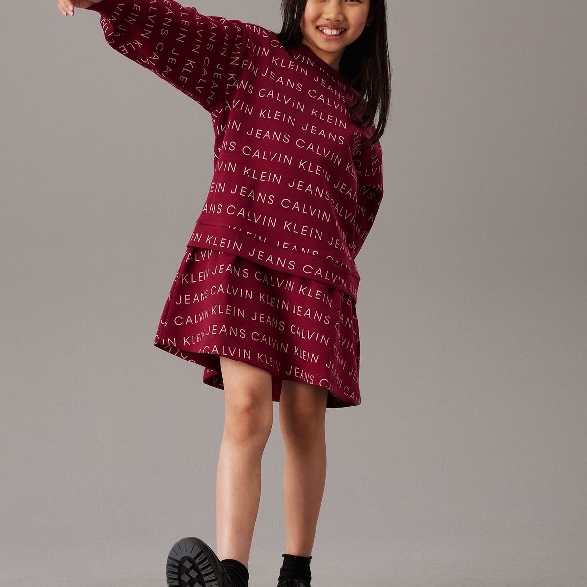 CALVIN KLEIN - Vestido Vino Niña Vino Estilo Saco Oversized Con Logo Calvin Klein