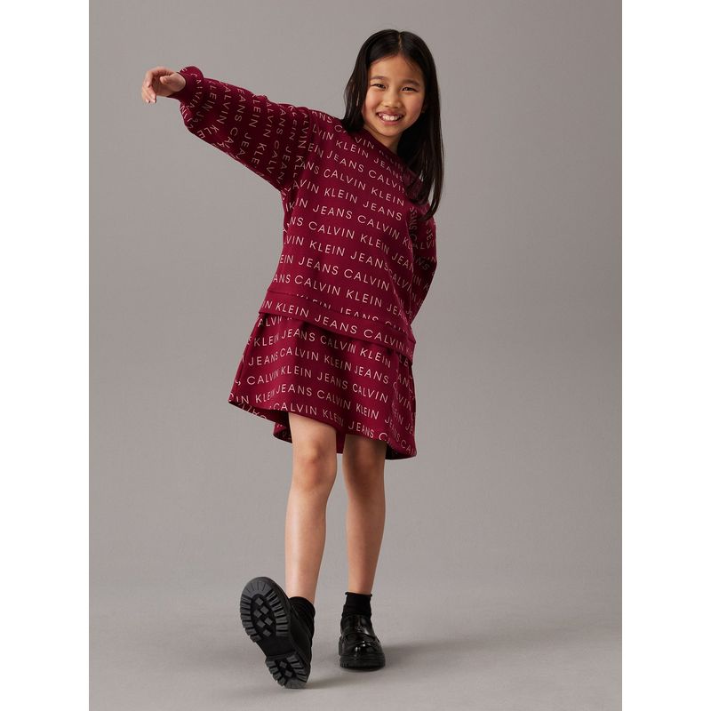 CALVIN KLEIN - Vestido Vino Niña Vino Estilo Saco Oversized Con Logo Calvin Klein