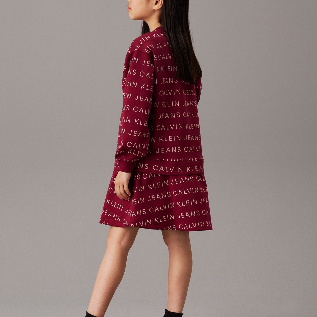 CALVIN KLEIN - Vestido Vino Niña Vino Estilo Saco Oversized Con Logo Calvin Klein