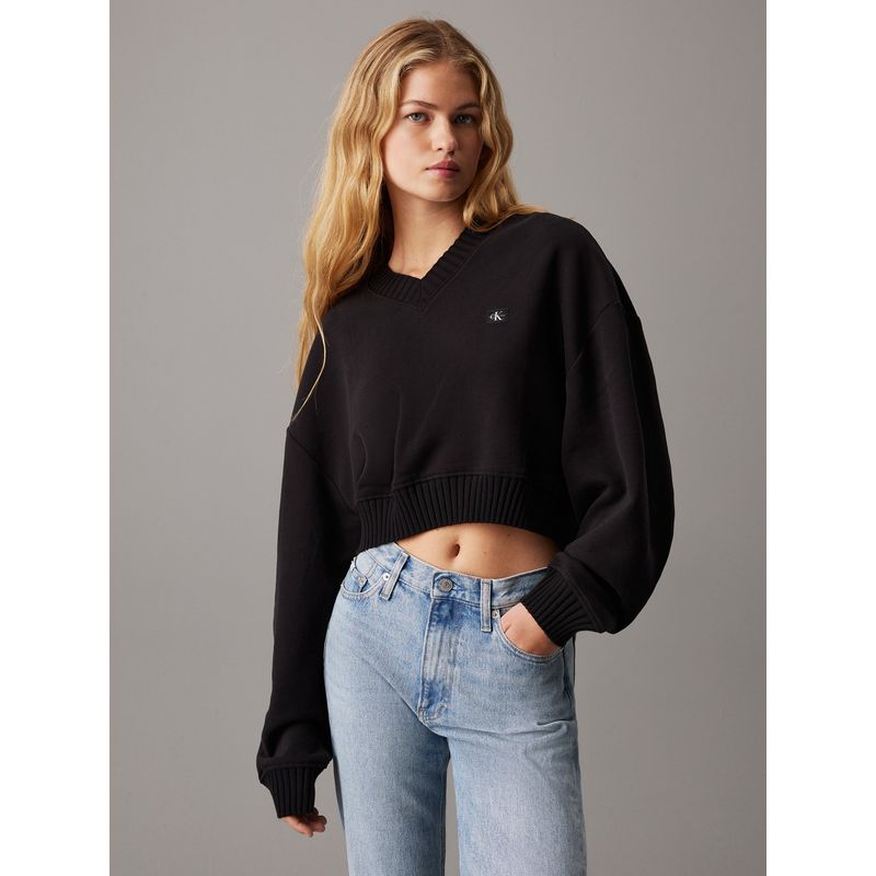 CALVIN KLEIN - Saco negro cropped con cuello en v Calvin Klein