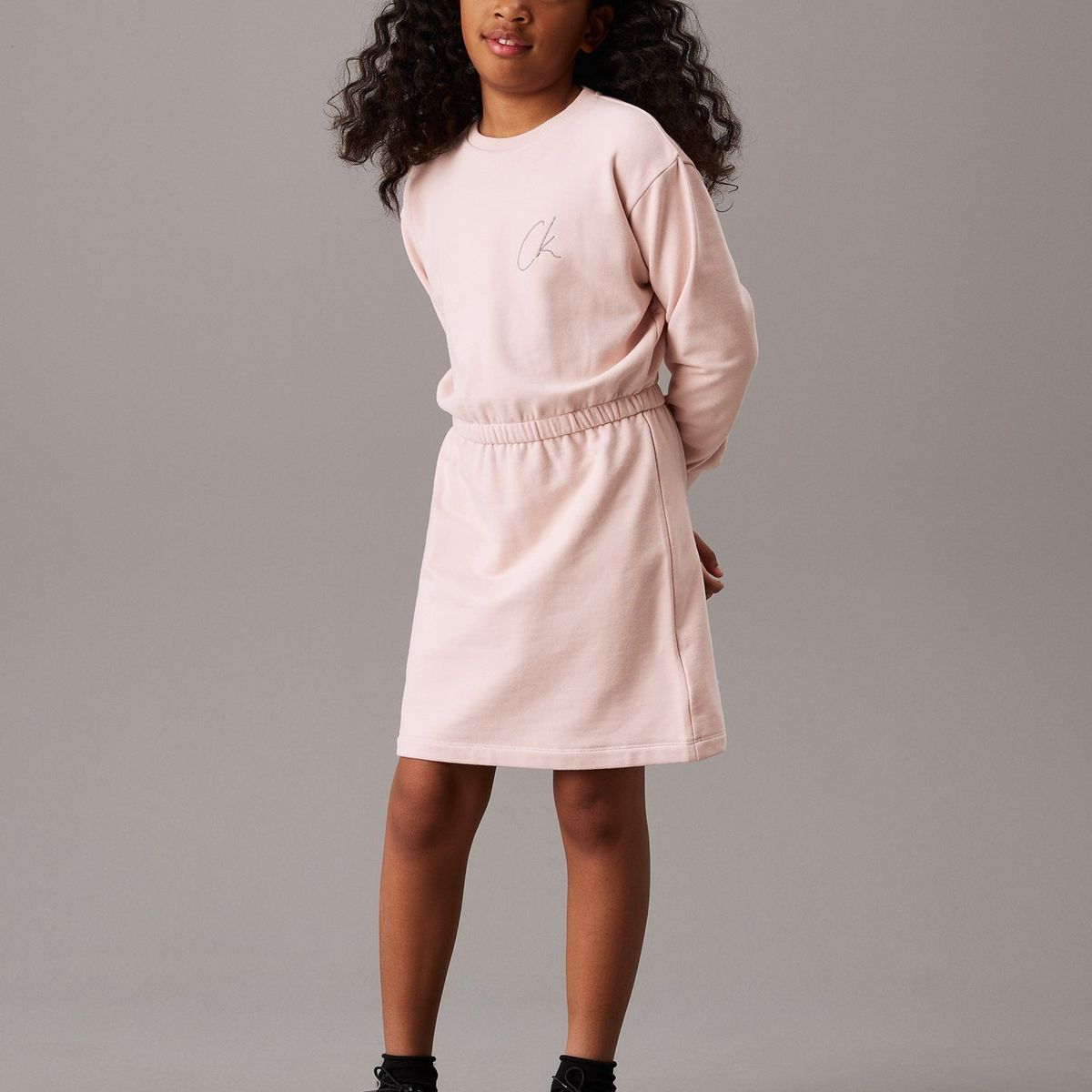 CALVIN KLEIN - Vestido rosado estilo saco con logo para niña Calvin Klein