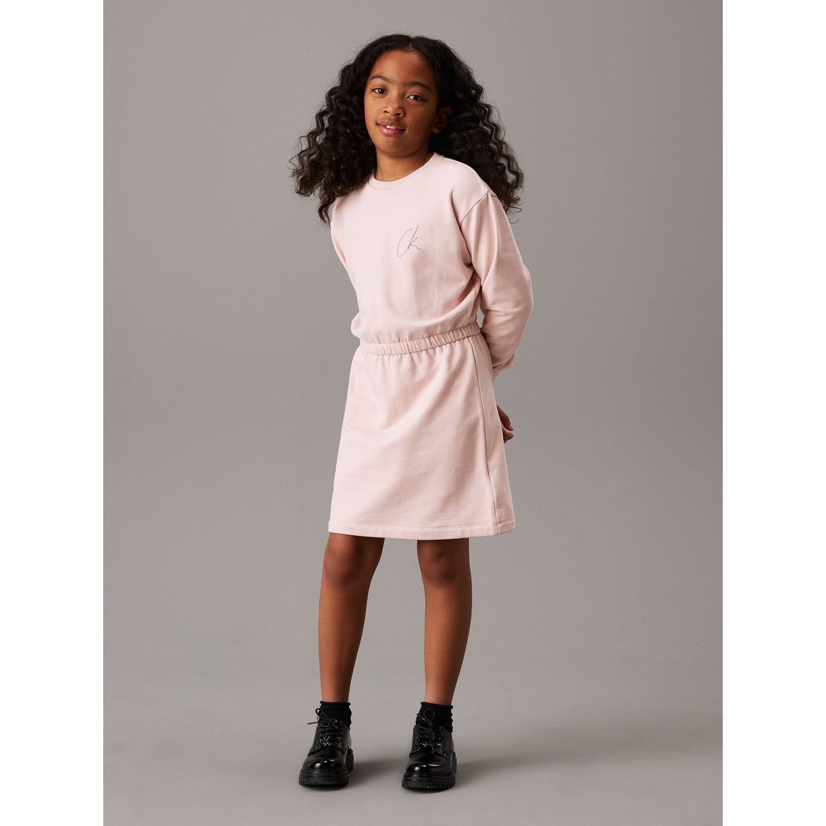 CALVIN KLEIN - Vestido rosado estilo saco con logo para niña Calvin Klein