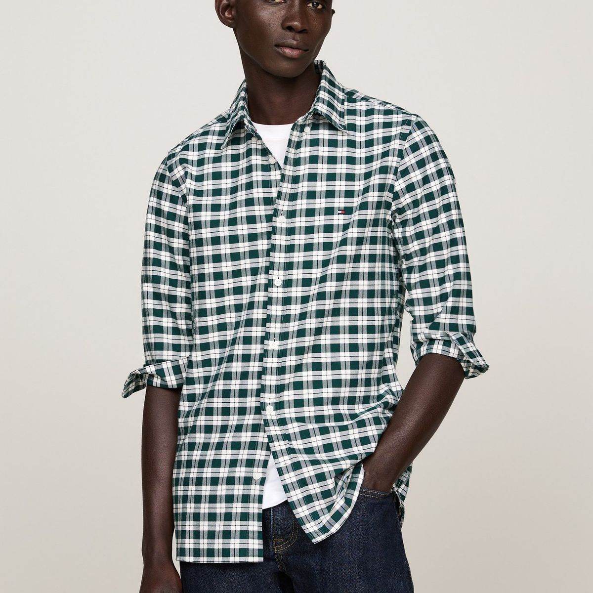 TOMMY HILFIGER - Camisa verde Oxford slim de cuadros Tommy Hilfiger