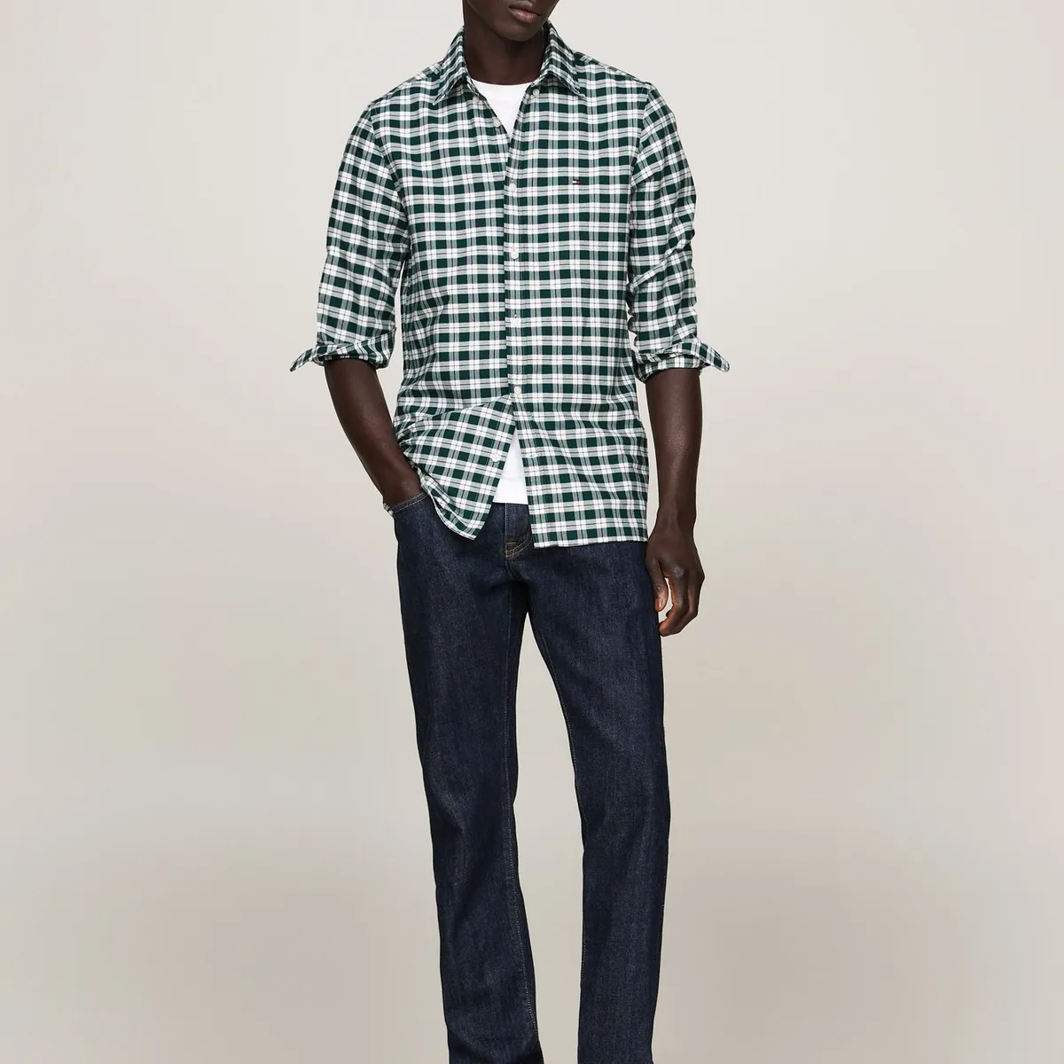 TOMMY HILFIGER - Camisa verde Oxford slim de cuadros Tommy Hilfiger