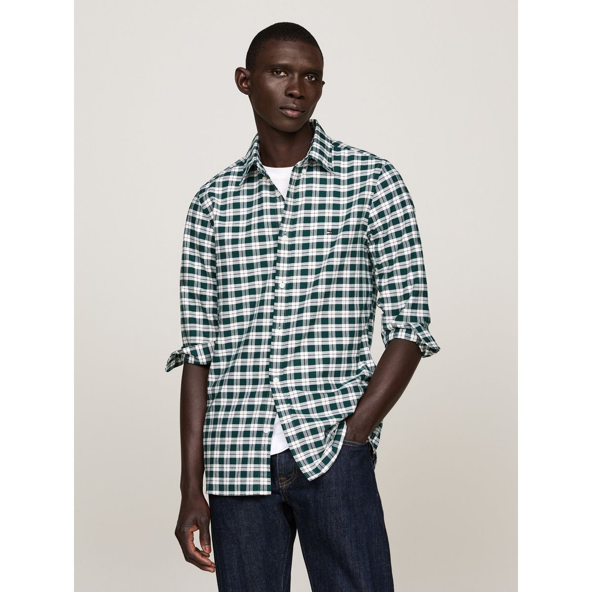 TOMMY HILFIGER - Camisa verde Oxford slim de cuadros Tommy Hilfiger