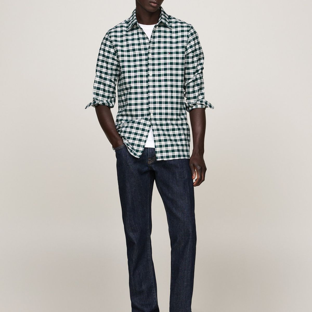 TOMMY HILFIGER - Camisa verde Oxford slim de cuadros Tommy Hilfiger
