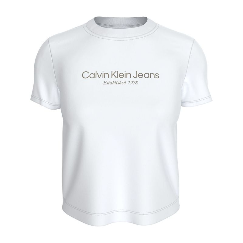 CALVIN KLEIN - Camiseta blanca regular con logo institutional Calvin Klein