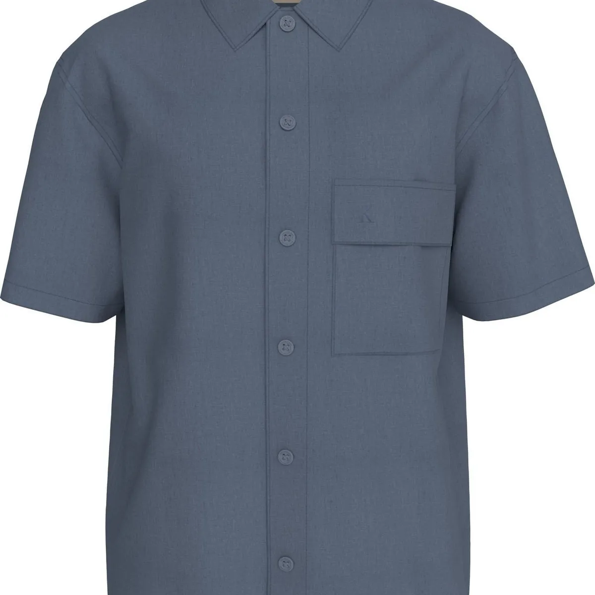 CALVIN KLEIN - Camisa Azul Manga Corta De Lino Calvin Klein
