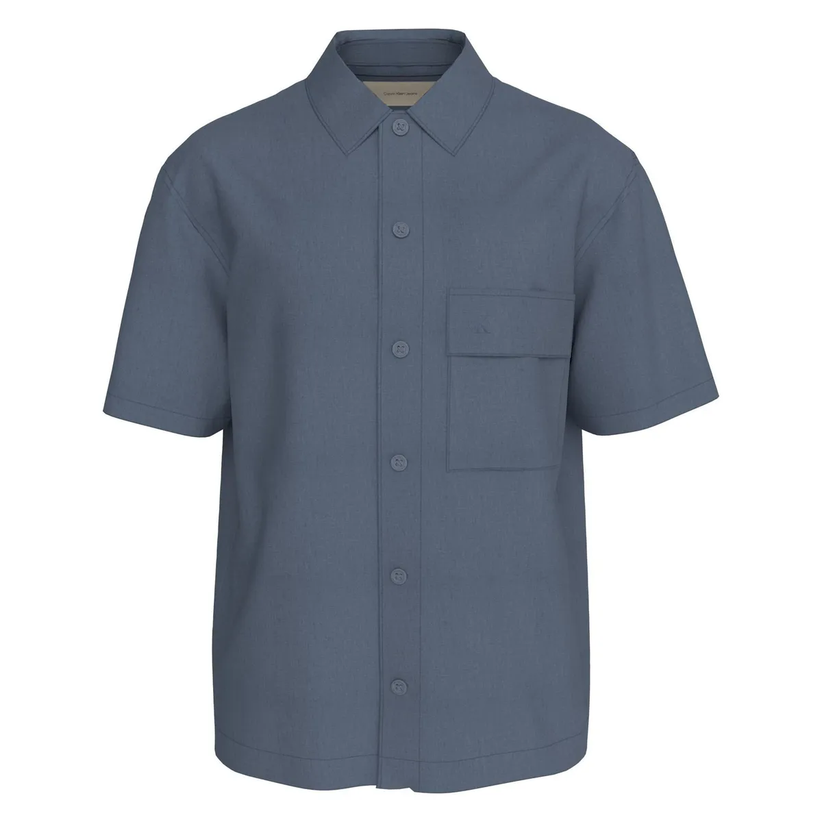 CALVIN KLEIN - Camisa Azul Manga Corta De Lino Calvin Klein