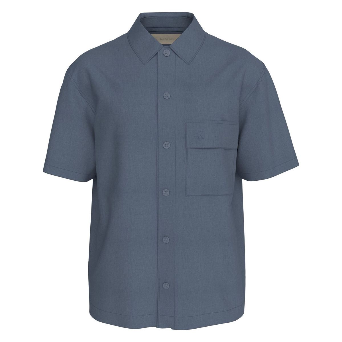 CALVIN KLEIN - Camisa Azul Manga Corta De Lino Calvin Klein
