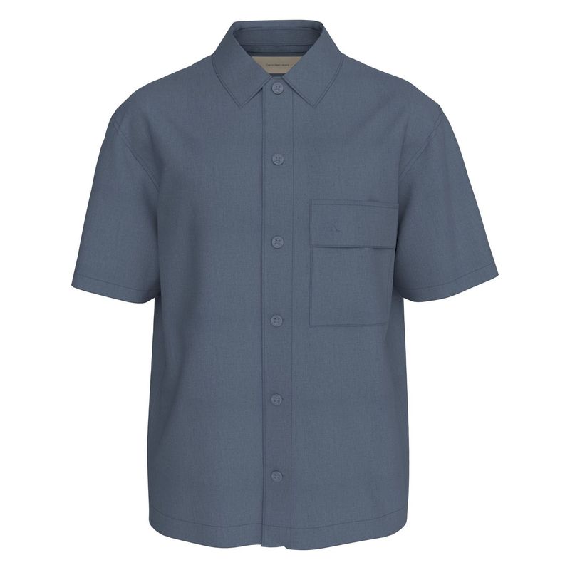 CALVIN KLEIN - Camisa Azul Manga Corta De Lino Calvin Klein