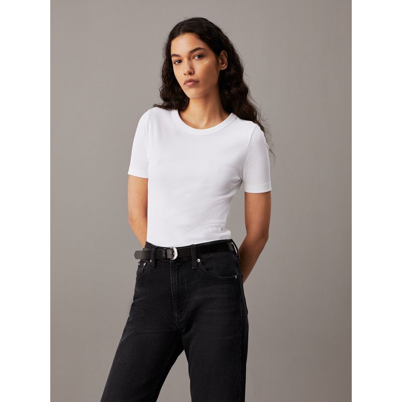 CALVIN KLEIN - Camiseta blanca slim canalé de algodón Calvin Klein