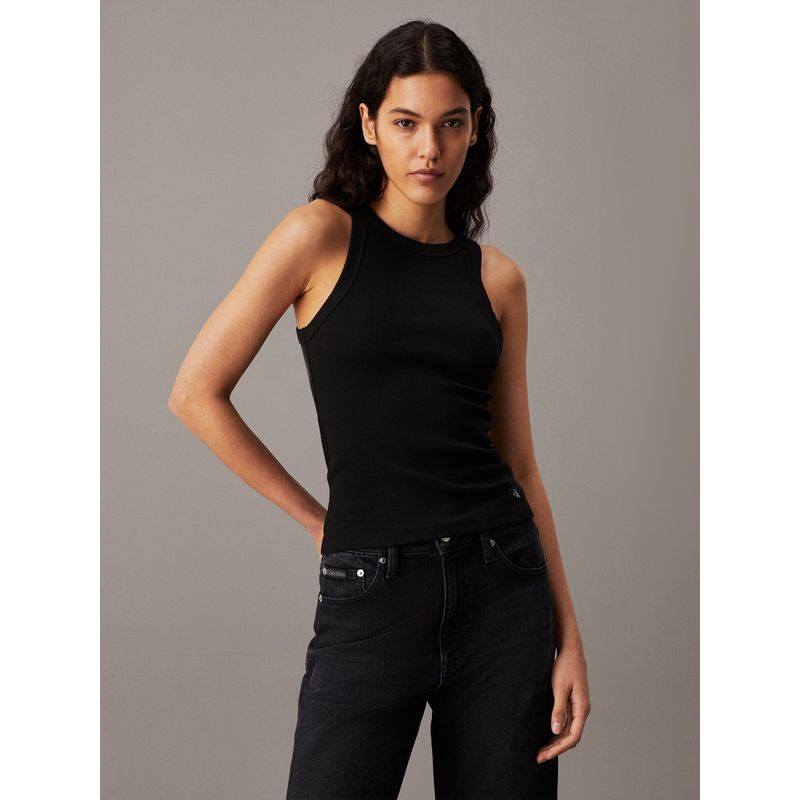 CALVIN KLEIN - Camiseta negra de tirantes de canalé de algodón Calvin Klein