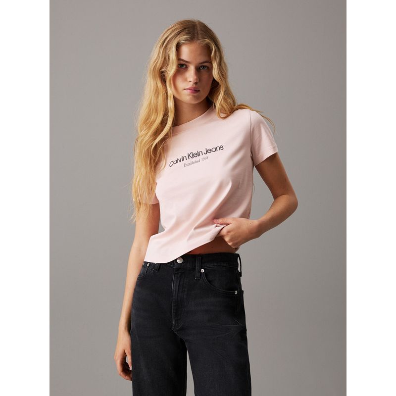 CALVIN KLEIN - Camiseta rosada regular con logo institutional Calvin Klein
