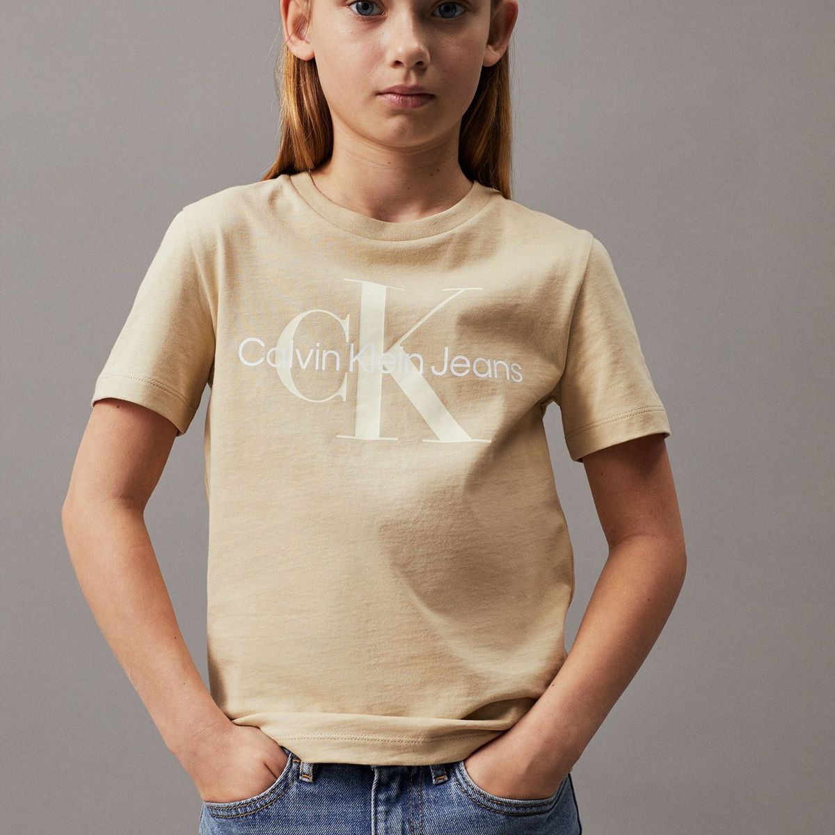 CALVIN KLEIN - Camiseta Niño Beige Unisex Con Logo Calvin Klein