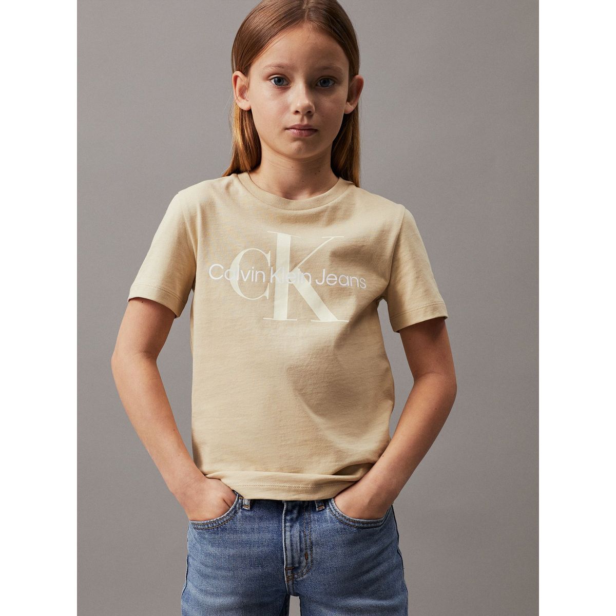 CALVIN KLEIN - Camiseta Niño Beige Unisex Con Logo Calvin Klein