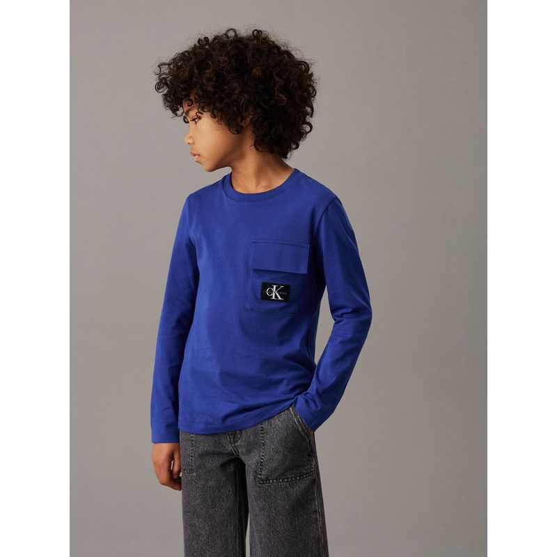 CALVIN KLEIN - Camiseta Niño Azul De Manga Larga Con Bolsillo Calvin Klein