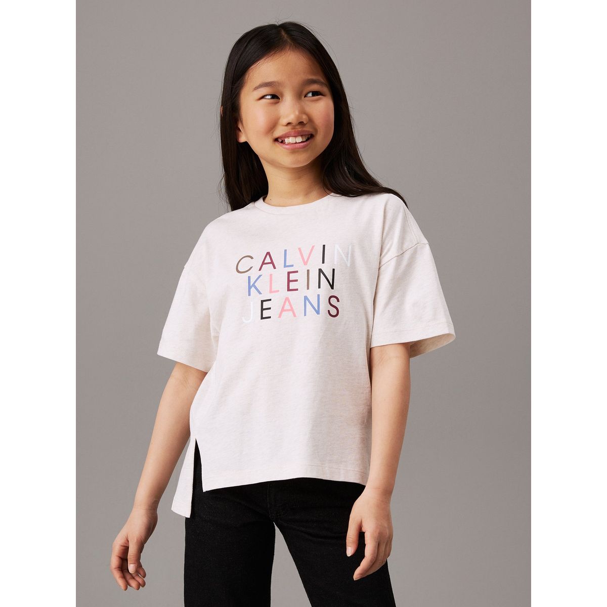 CALVIN KLEIN - Camiseta Niña Gris Holgada Con Logo Calvin Klein