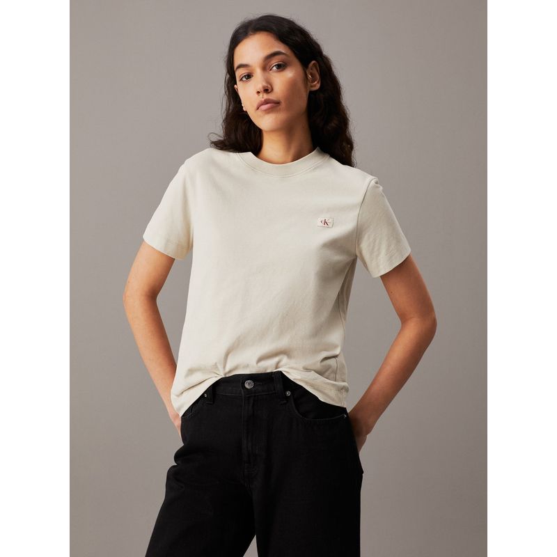 CALVIN KLEIN - Camiseta gris con monograma e insignia Calvin Klein