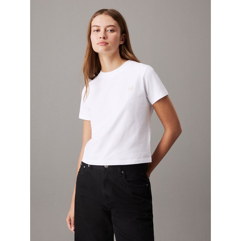 CALVIN KLEIN - Camiseta blanca con monograma e insignia Calvin Klein