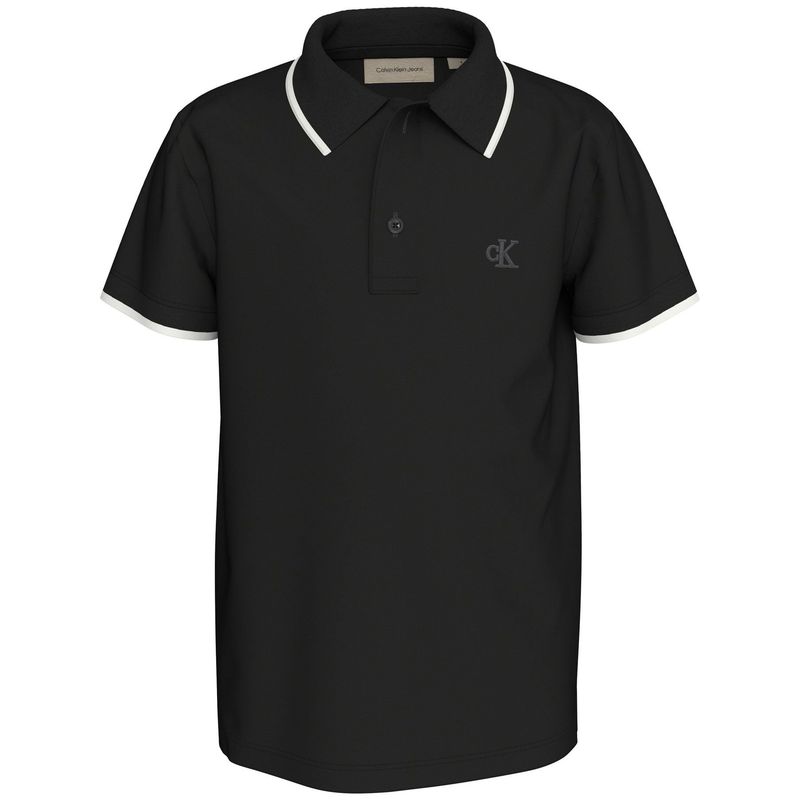 CALVIN KLEIN - Polo negro con detalle en bordes para niño Calvin Klein