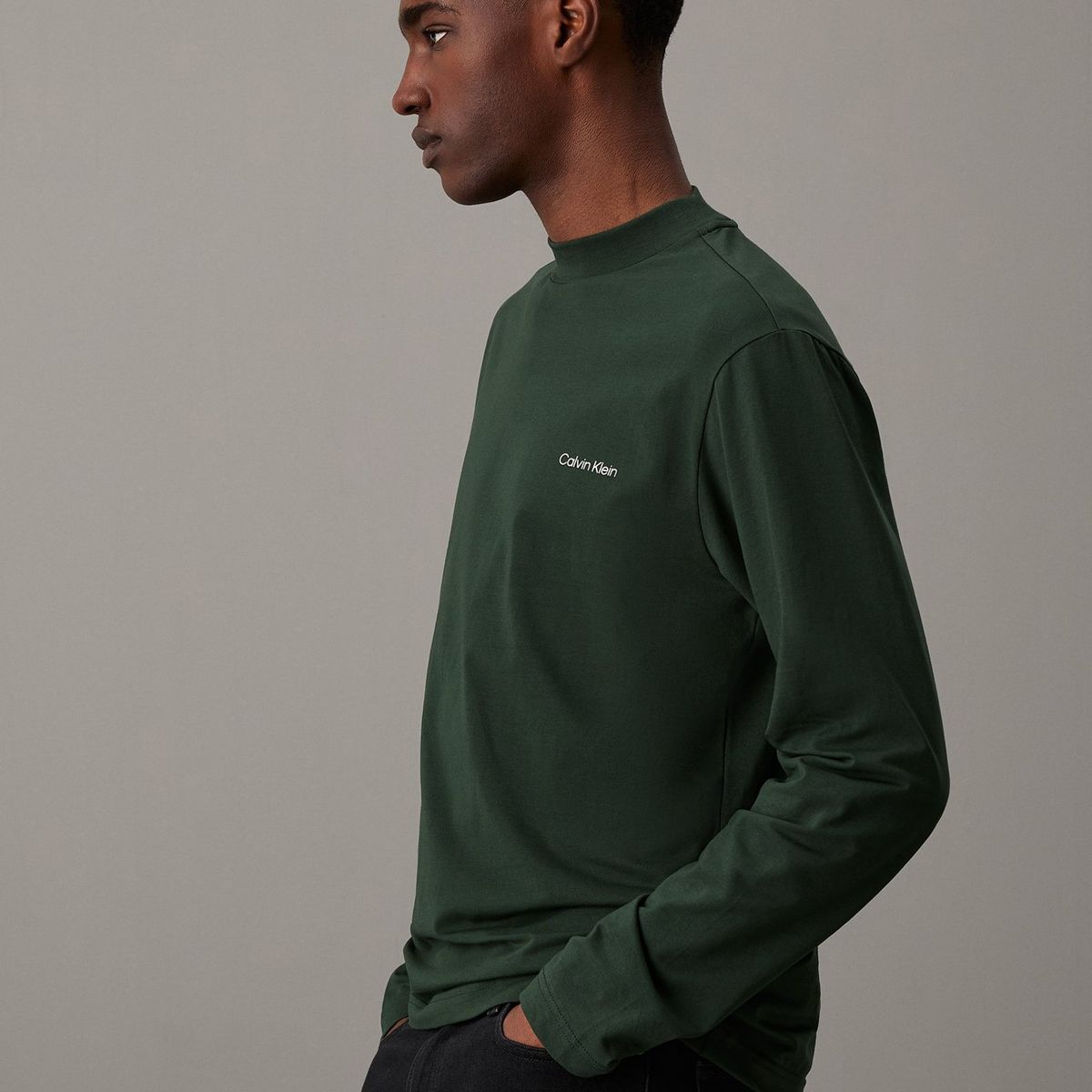 CALVIN KLEIN - Camiseta Verde Oscuro De Manga Larga Con Cuello Perkins Calvin Klein