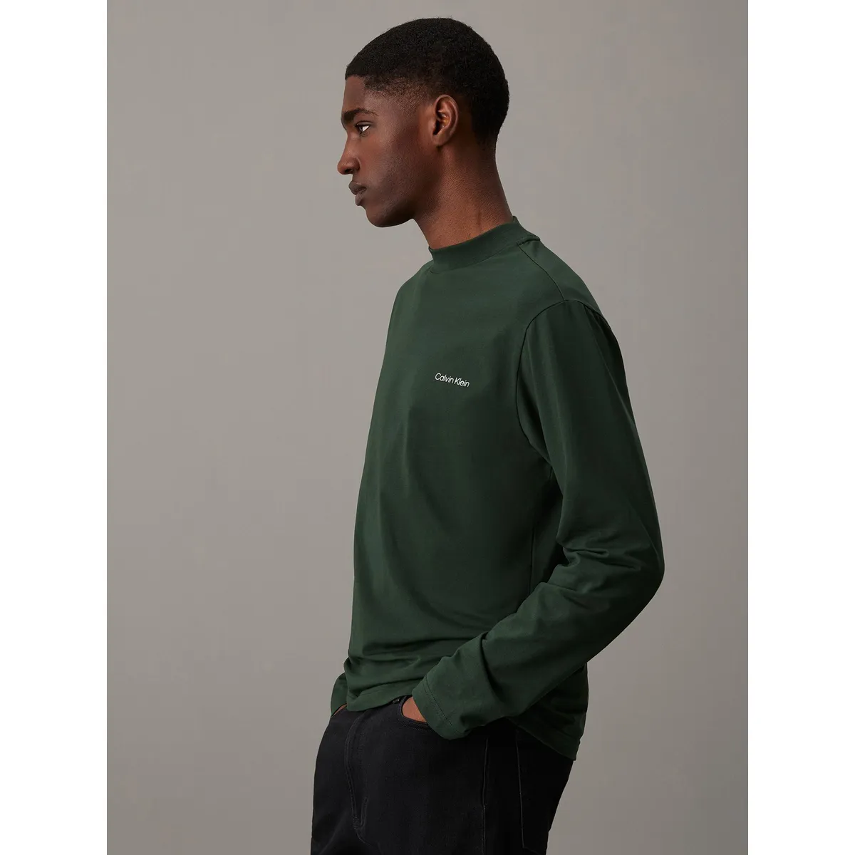 CALVIN KLEIN - Camiseta Verde Oscuro De Manga Larga Con Cuello Perkins Calvin Klein