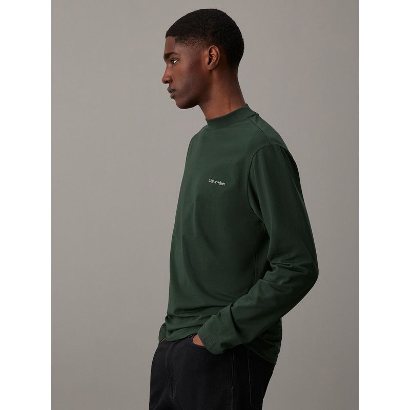 CALVIN KLEIN - Camiseta Verde Oscuro De Manga Larga Con Cuello Perkins Calvin Klein