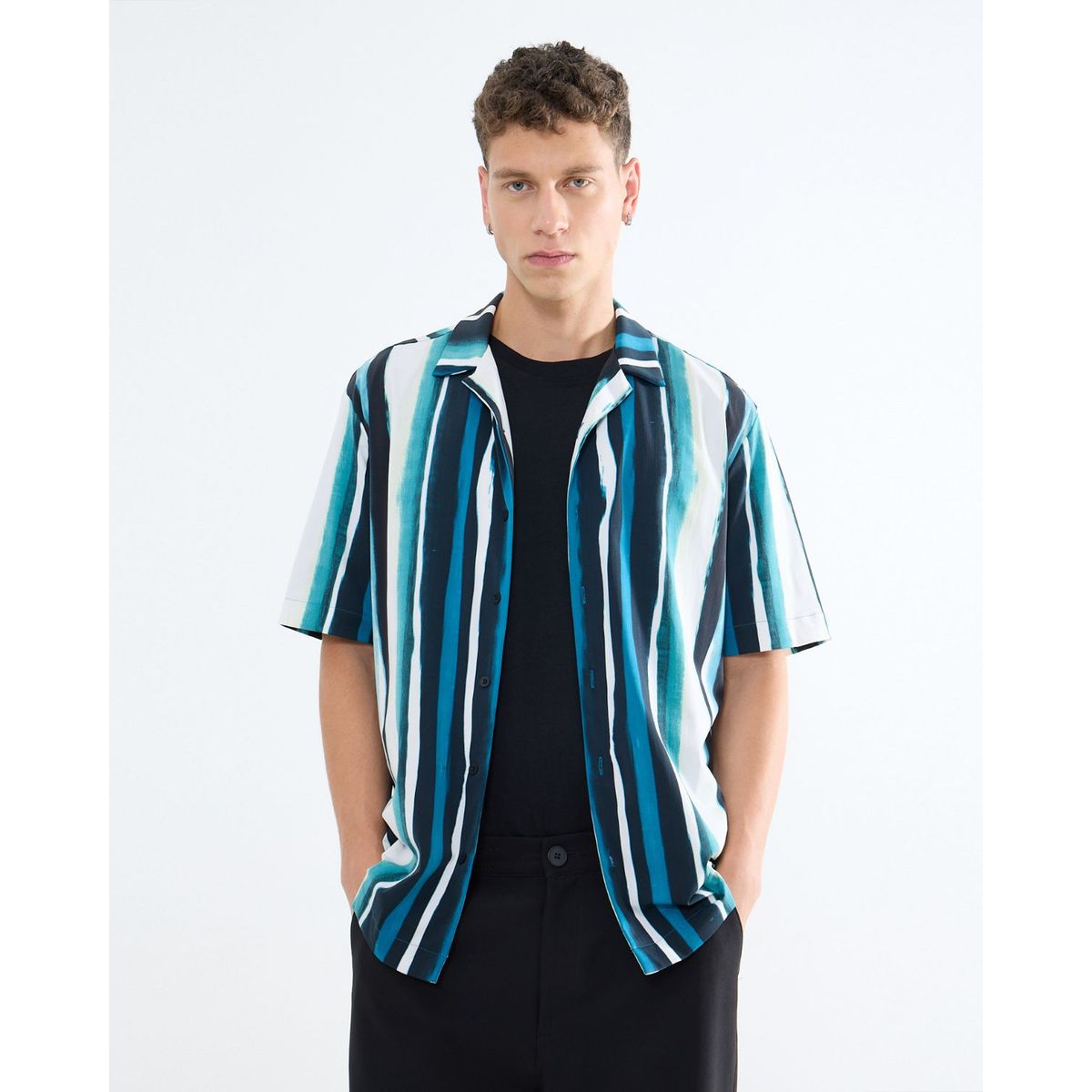 SEVEN SEVEN - Camisa Resort A Rayas  Para Hombre Azul Seven Seven