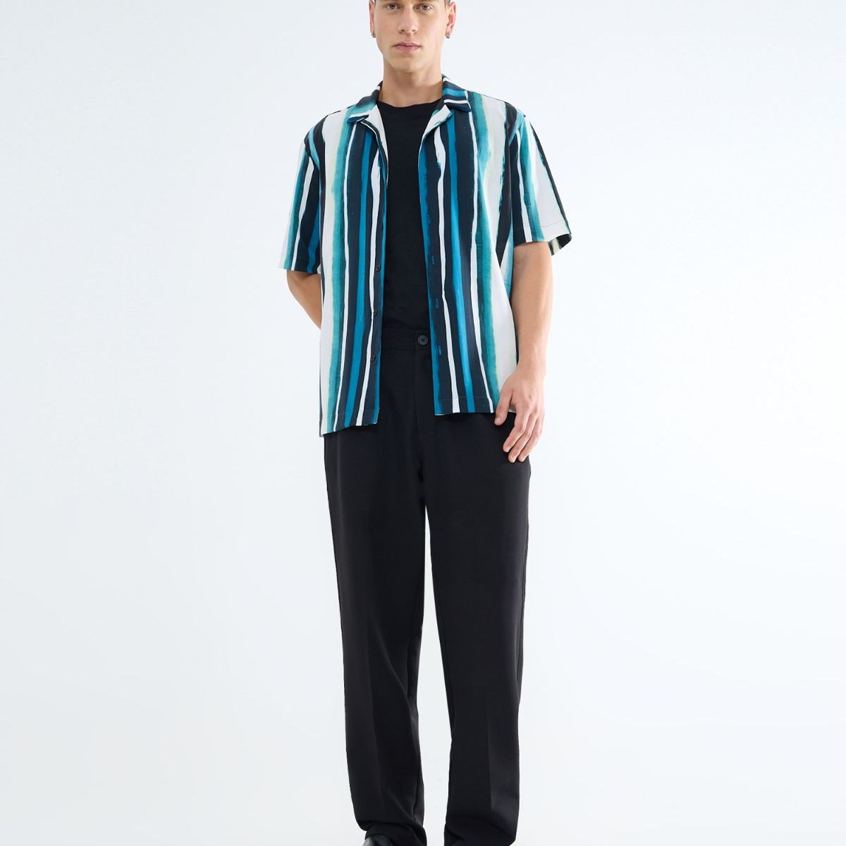 SEVEN SEVEN - Camisa Resort A Rayas  Para Hombre Azul Seven Seven
