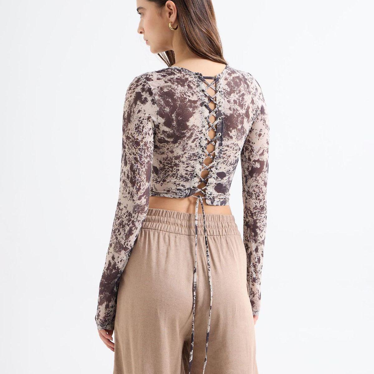 SEVEN SEVEN - Camiseta En Mesh Animal Print  Para Mujer Café Seven Seven