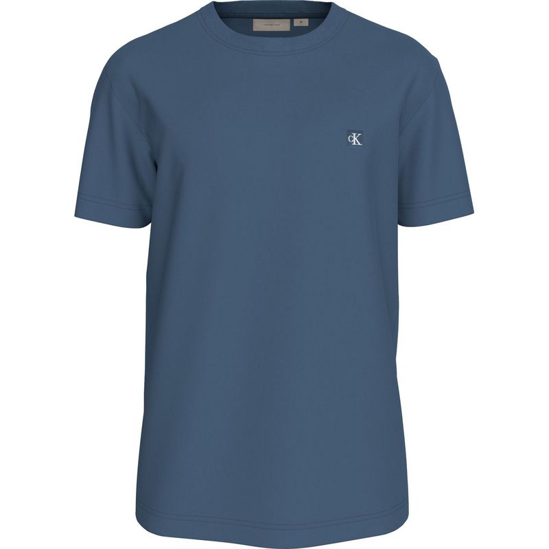 CALVIN KLEIN - Camiseta azul de algodón con insignia Calvin Klein