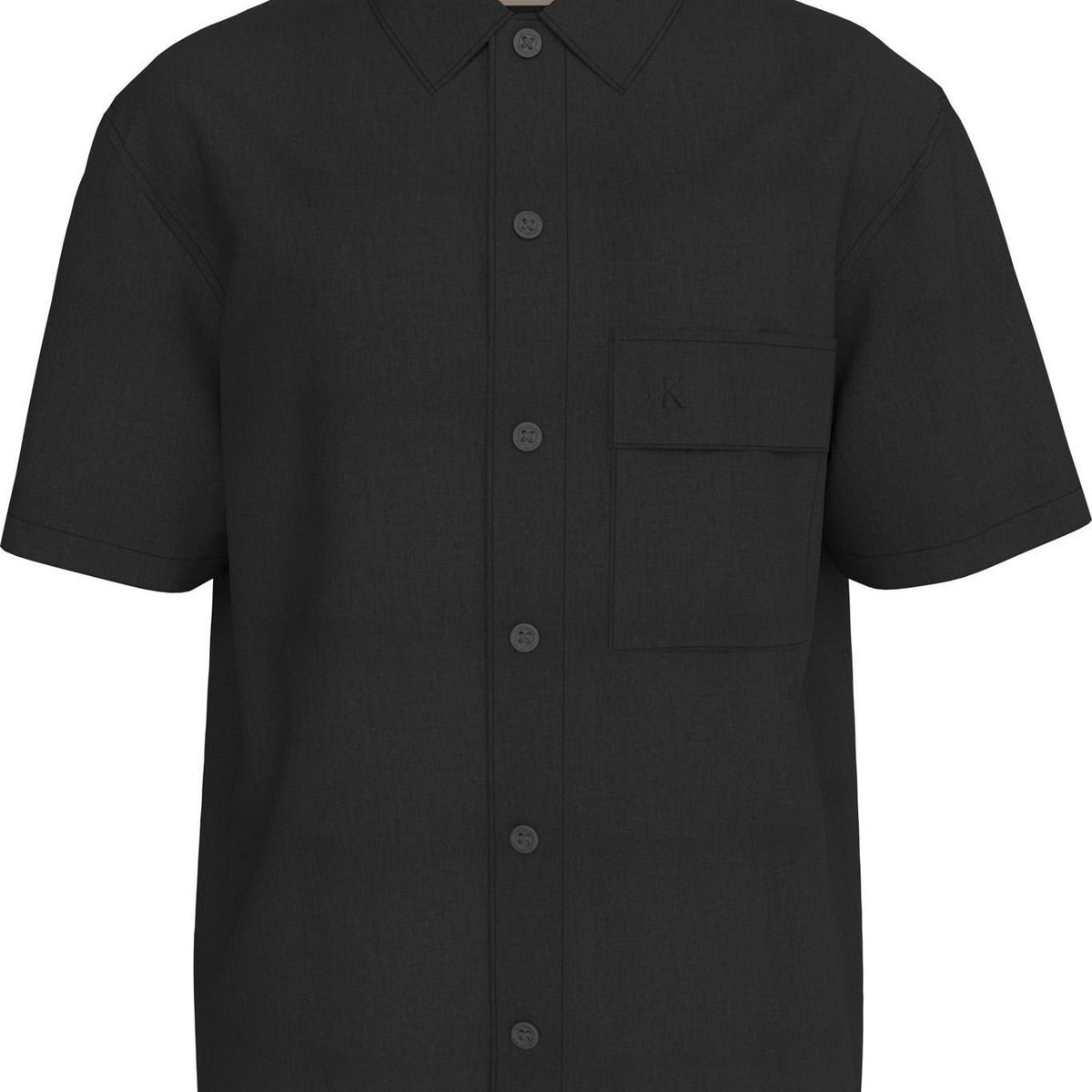 CALVIN KLEIN - Camisa Negra Manga Corta De Lino Calvin Klein
