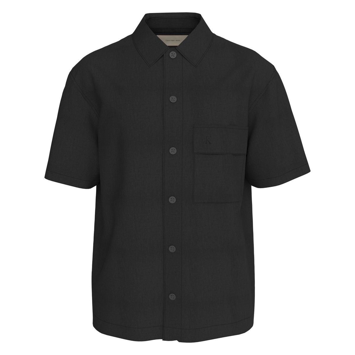 CALVIN KLEIN - Camisa Negra Manga Corta De Lino Calvin Klein