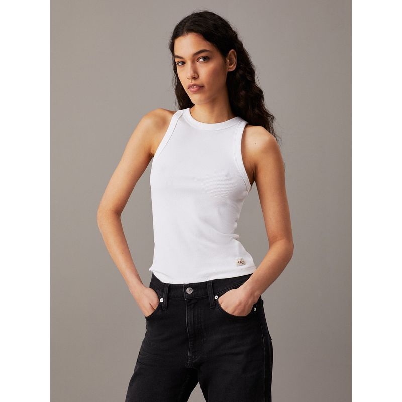 CALVIN KLEIN - Camiseta blanca de tirantes de canalé de algodón Calvin Klein