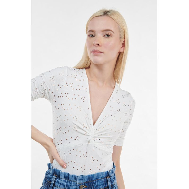 KOAJ - KOAJ Body manga corta crema claro con escote en V y diseños pe MUJER