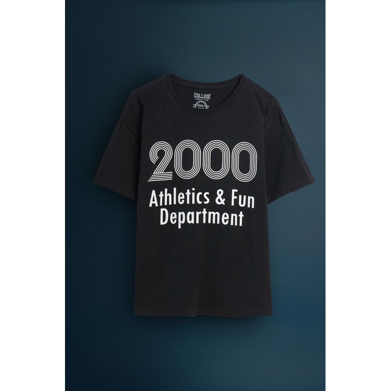 KOAJ - KOAJ Camiseta oversize negra para teens, de estampado College HOMBRE