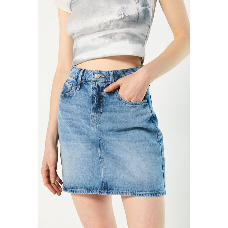 KOAJ - KOAJ Falda corta azul clara de jean para mujer cuenta con 5 bo MUJER