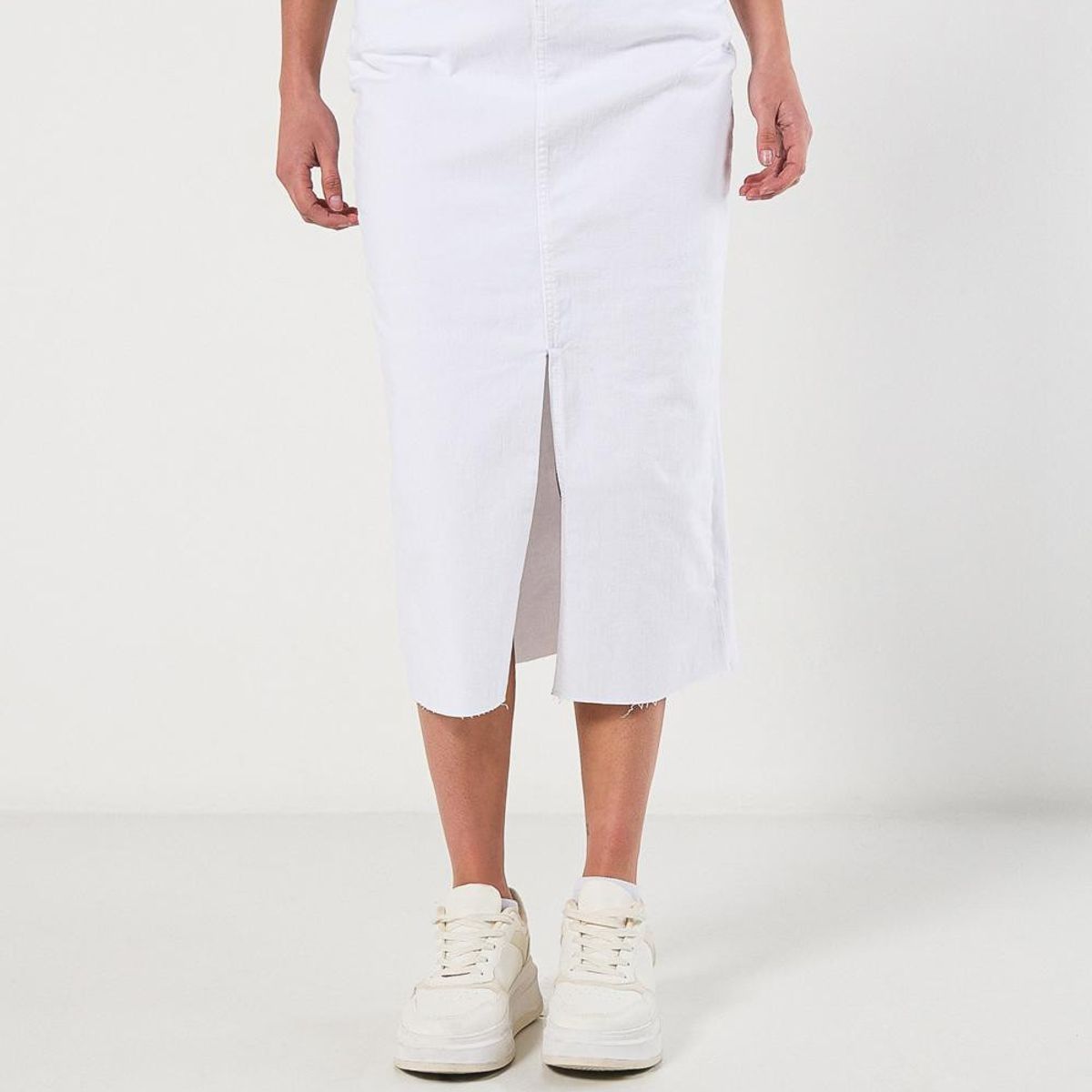 KOAJ - KOAJ Falda larga blanca en jean tiro alto con abertura Mujer