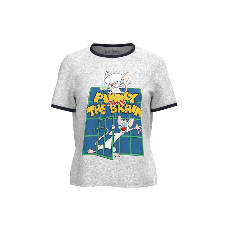 KOAJ - KOAJ Camiseta unicolor con diseÃ±o de Pinky y Cerebro y cont MUJER